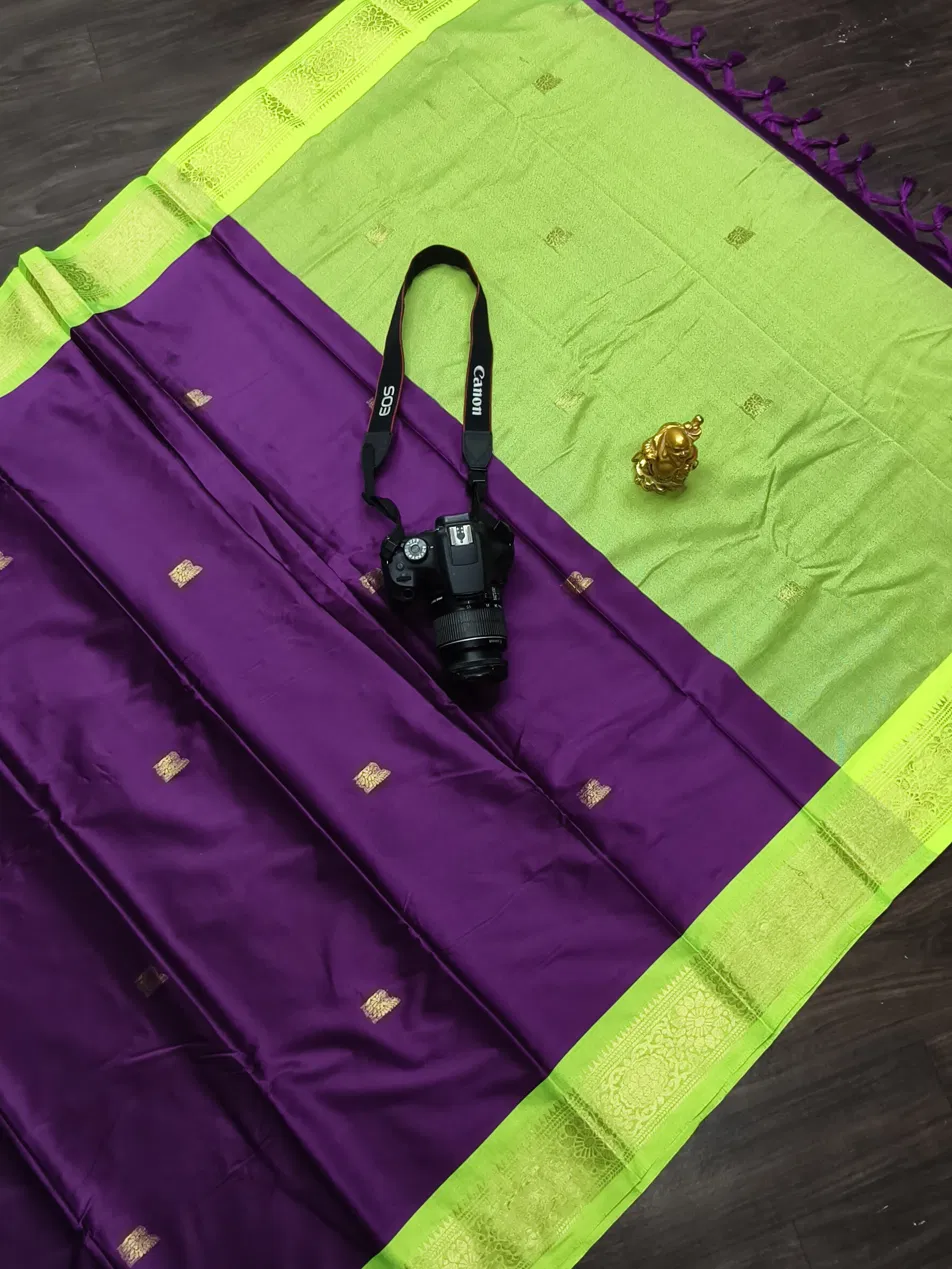 Kalyani Cotton Silk Saree with Contrast Pallu and Rich Zari Border